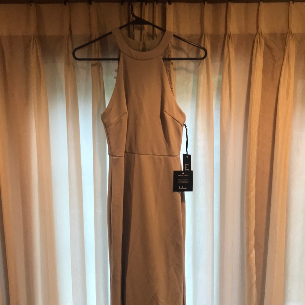 JOELLA LIGHT GREY LACE HALTER MAXI DRESS